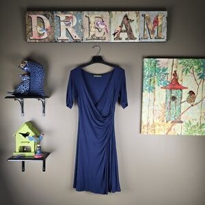 Velvet Brand Anthropologie Blue Faux Wrap Dress Blue Medium